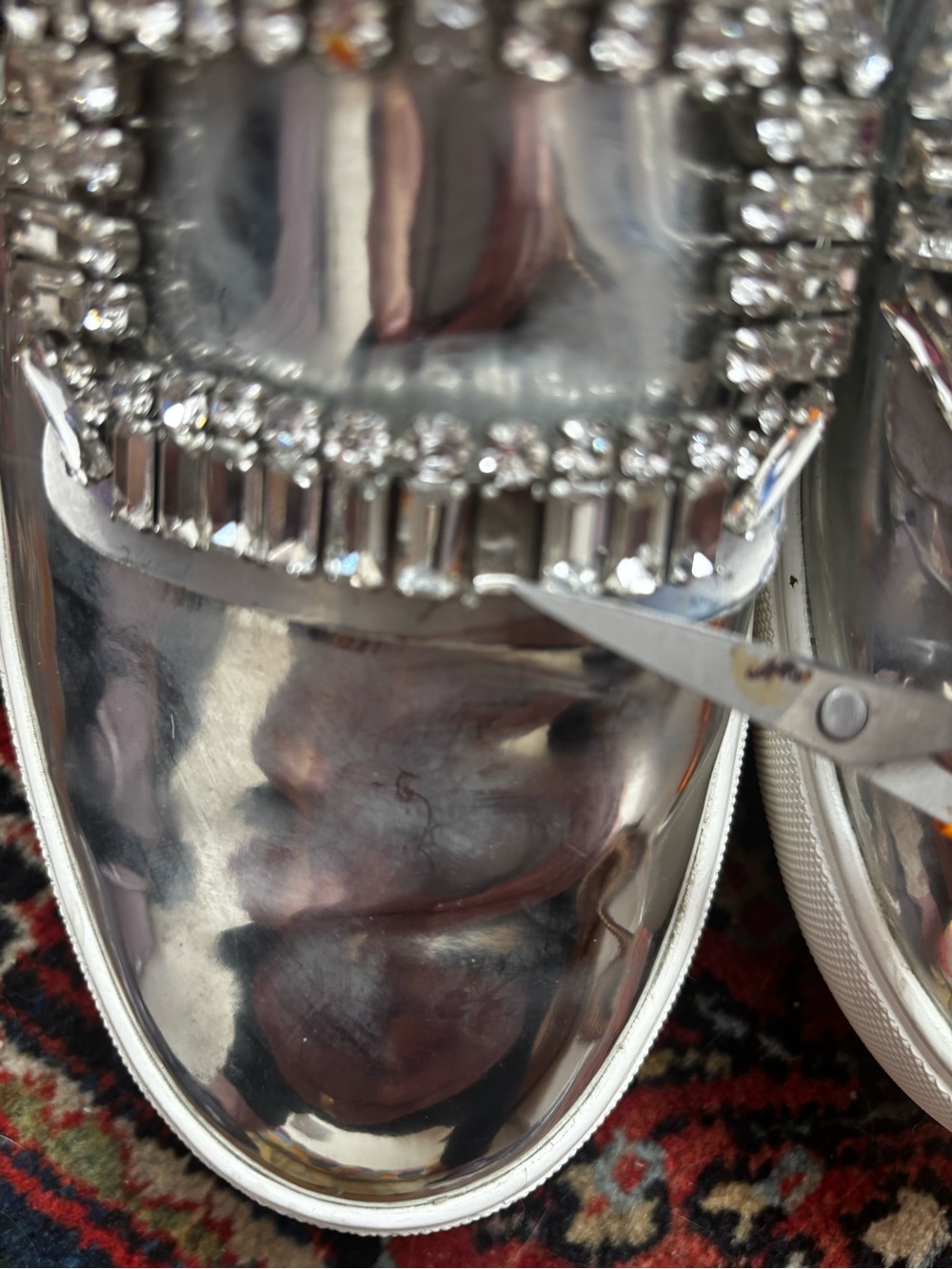 Karl Lagerfeld Silver Crystal-Embellished Slip-On Loafers 8 -39B.  made in Italy - Picture 4 of 8